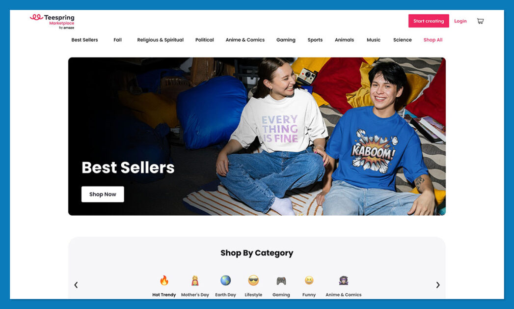 teespring homeapage