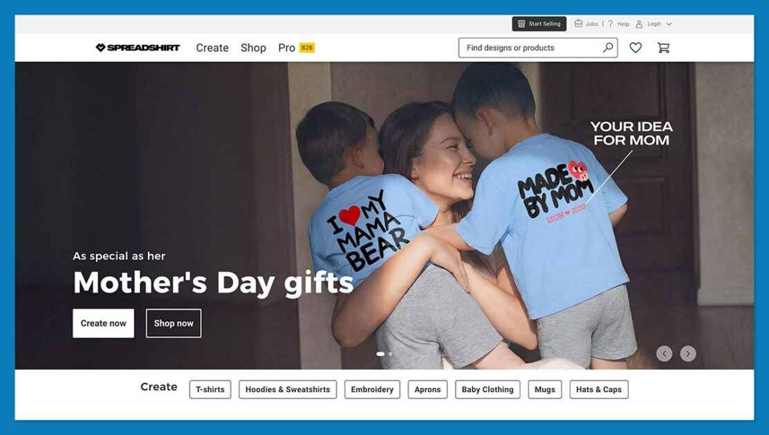 Spreadshirt homepage