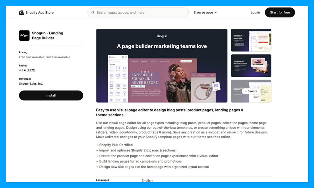 shogun landing page builder