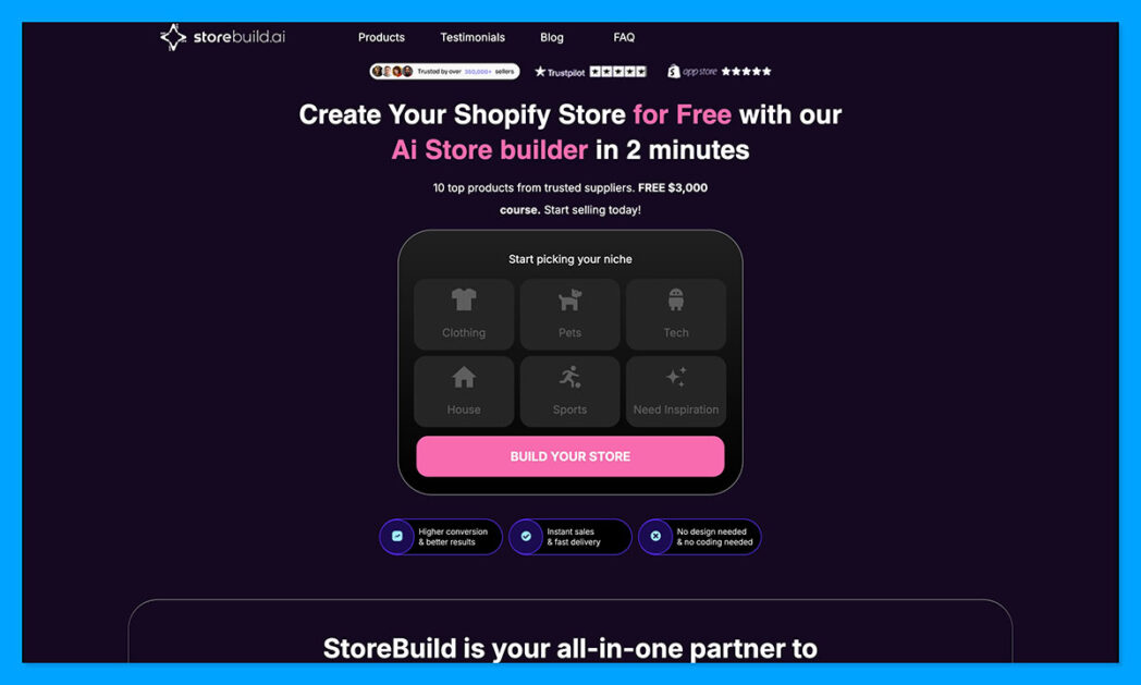 Storebuild ai homepage